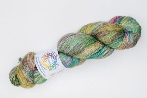 BFL-Silk Fine Lace-weight green, gold and purple