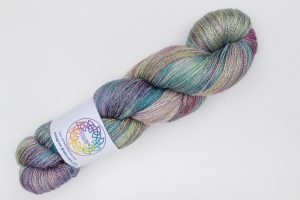 BFL-Silk Lace weight Harris with a Twist - muted teal, purple, green and bronze